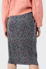Black and pink floral ribbed maxi skirt