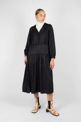 Black drawstring waist satin maxi dress