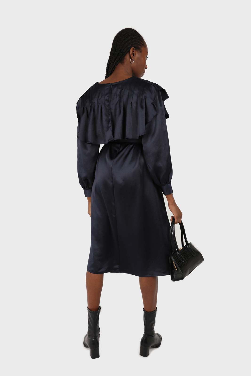 Navy silky wide collar maxi dress