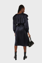 Navy silky wide collar maxi dress