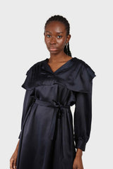 Navy silky wide collar maxi dress
