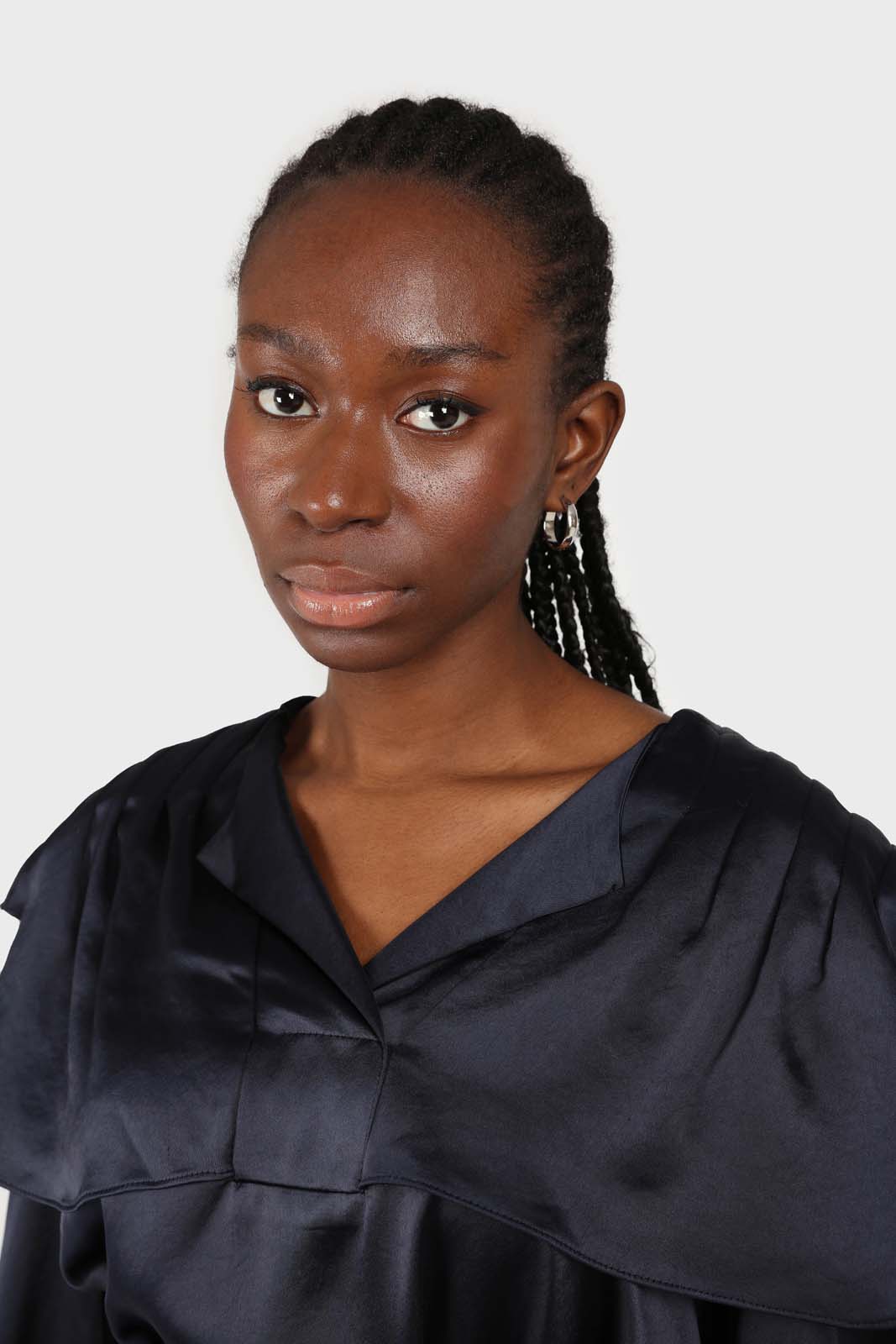 Navy silky wide collar maxi dress