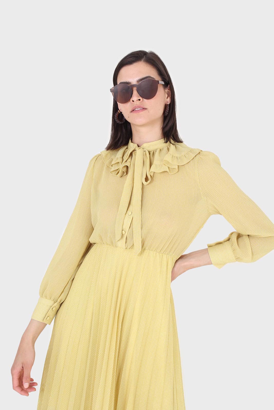 Yellow ruffle tie dress