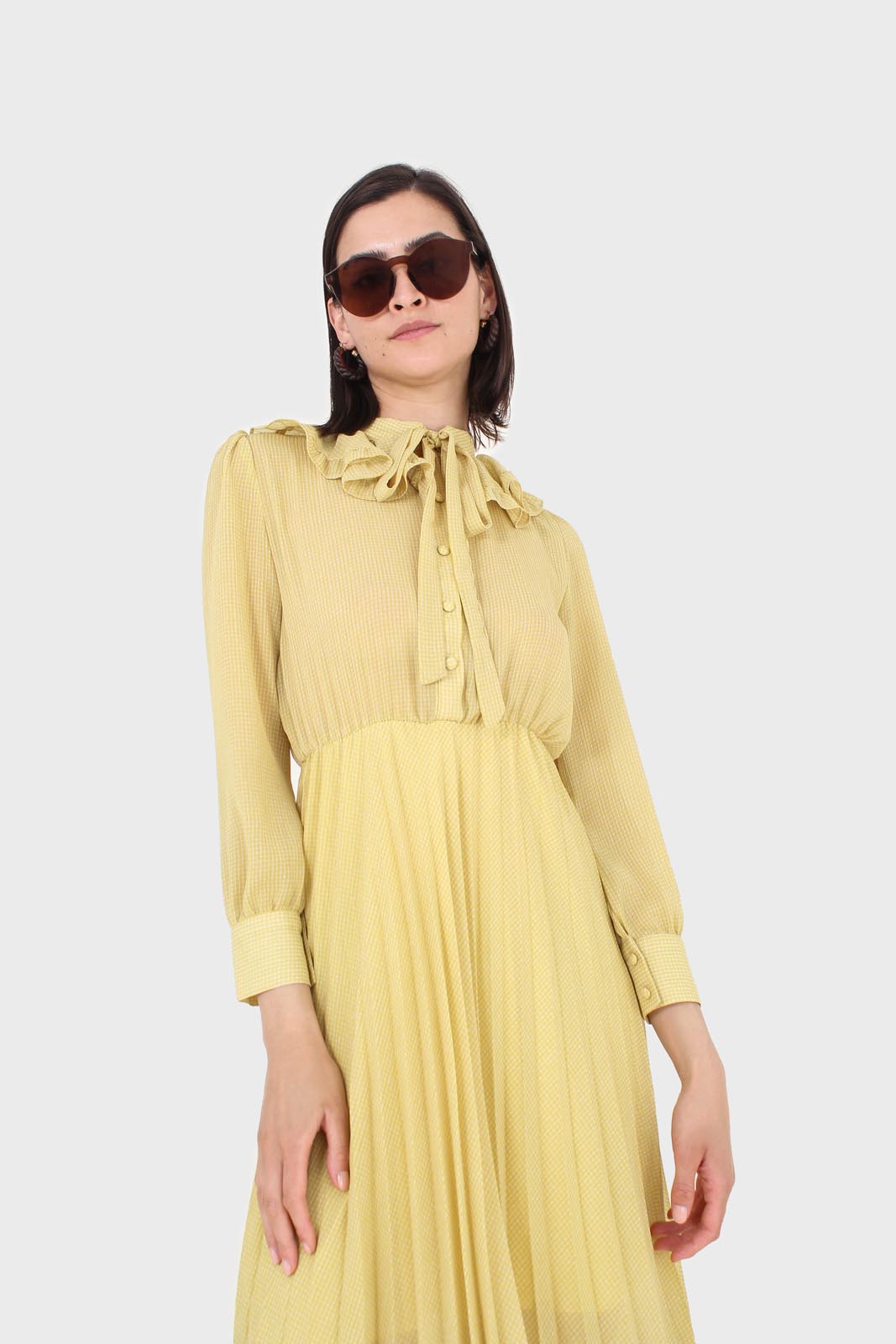 Yellow ruffle tie dress