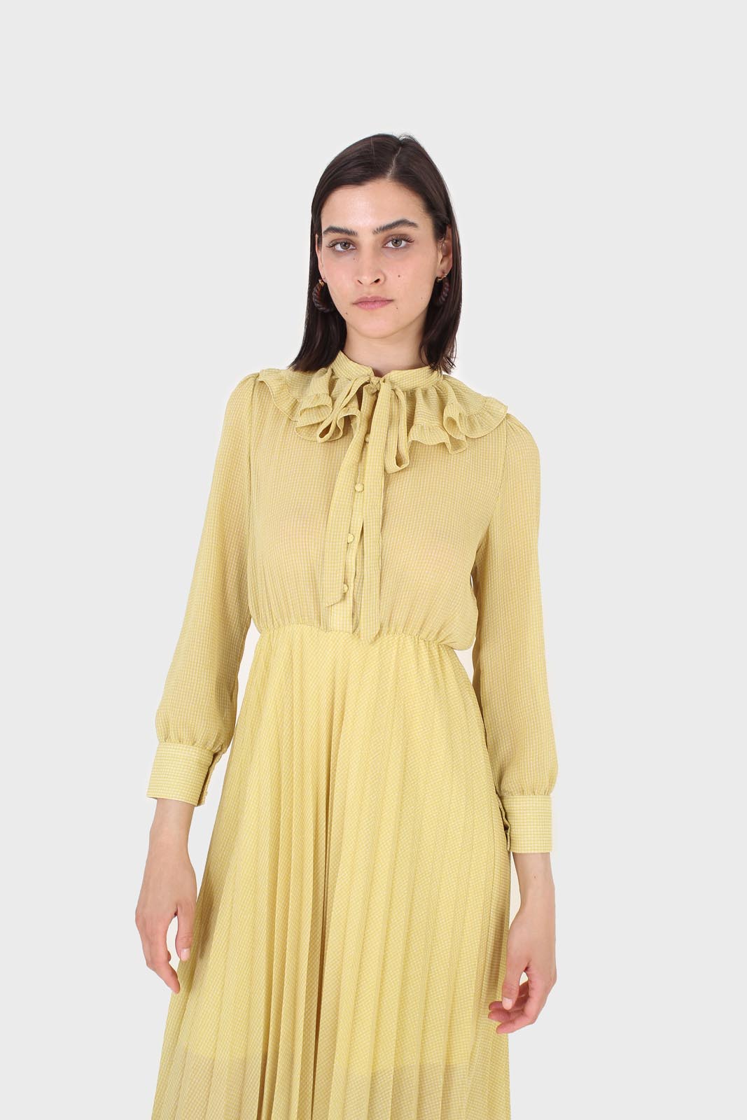 Yellow ruffle tie dress