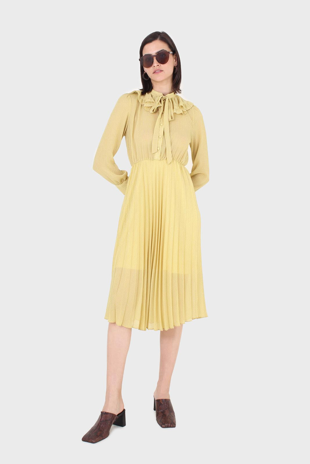 Yellow ruffle tie dress