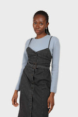 Washed black denim button front maxi dress