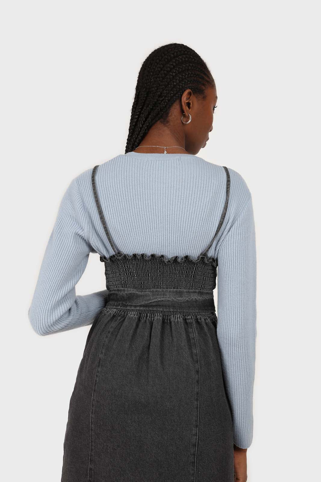 Washed black denim button front maxi dress