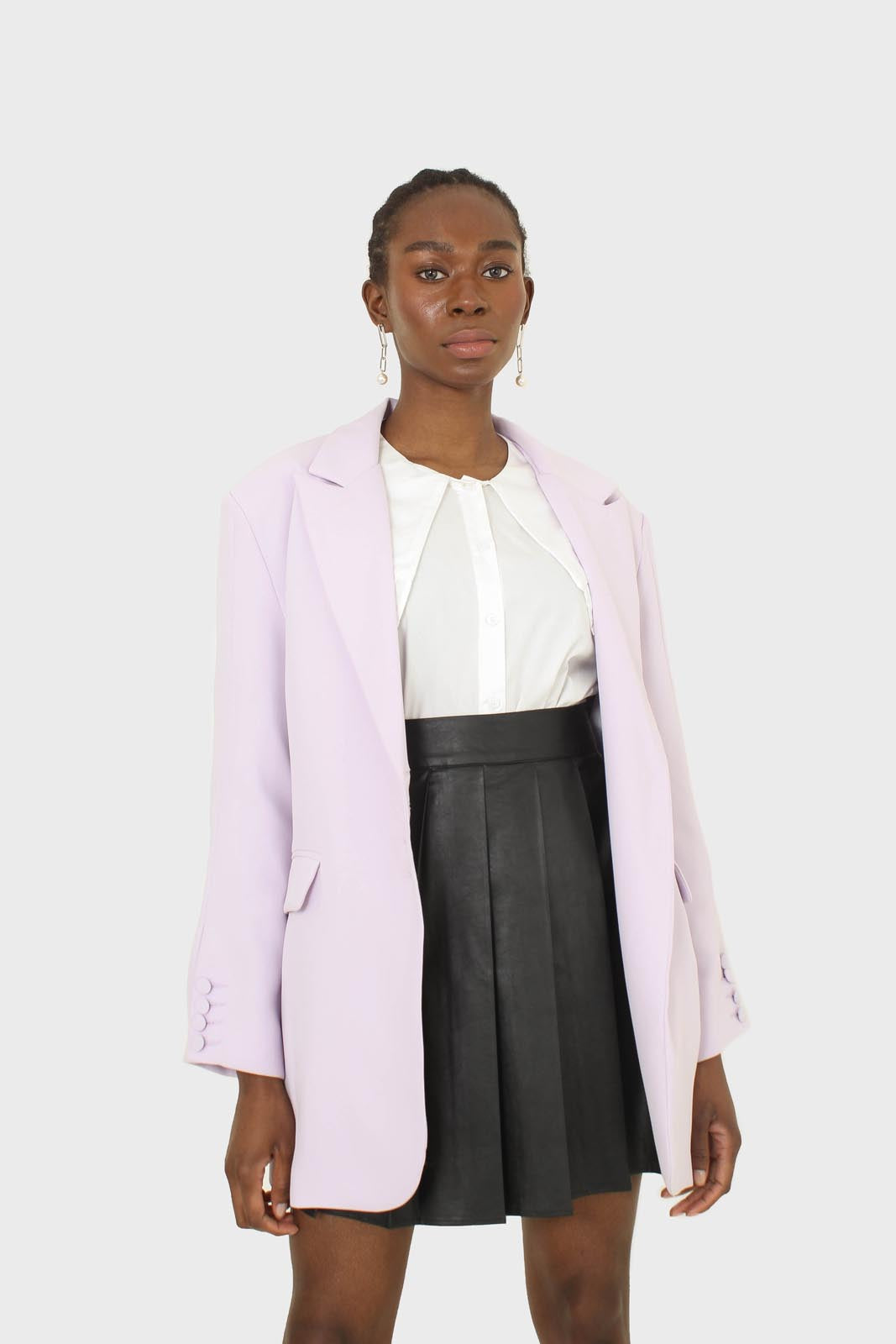 Lilac multi-button oversized belted blazer