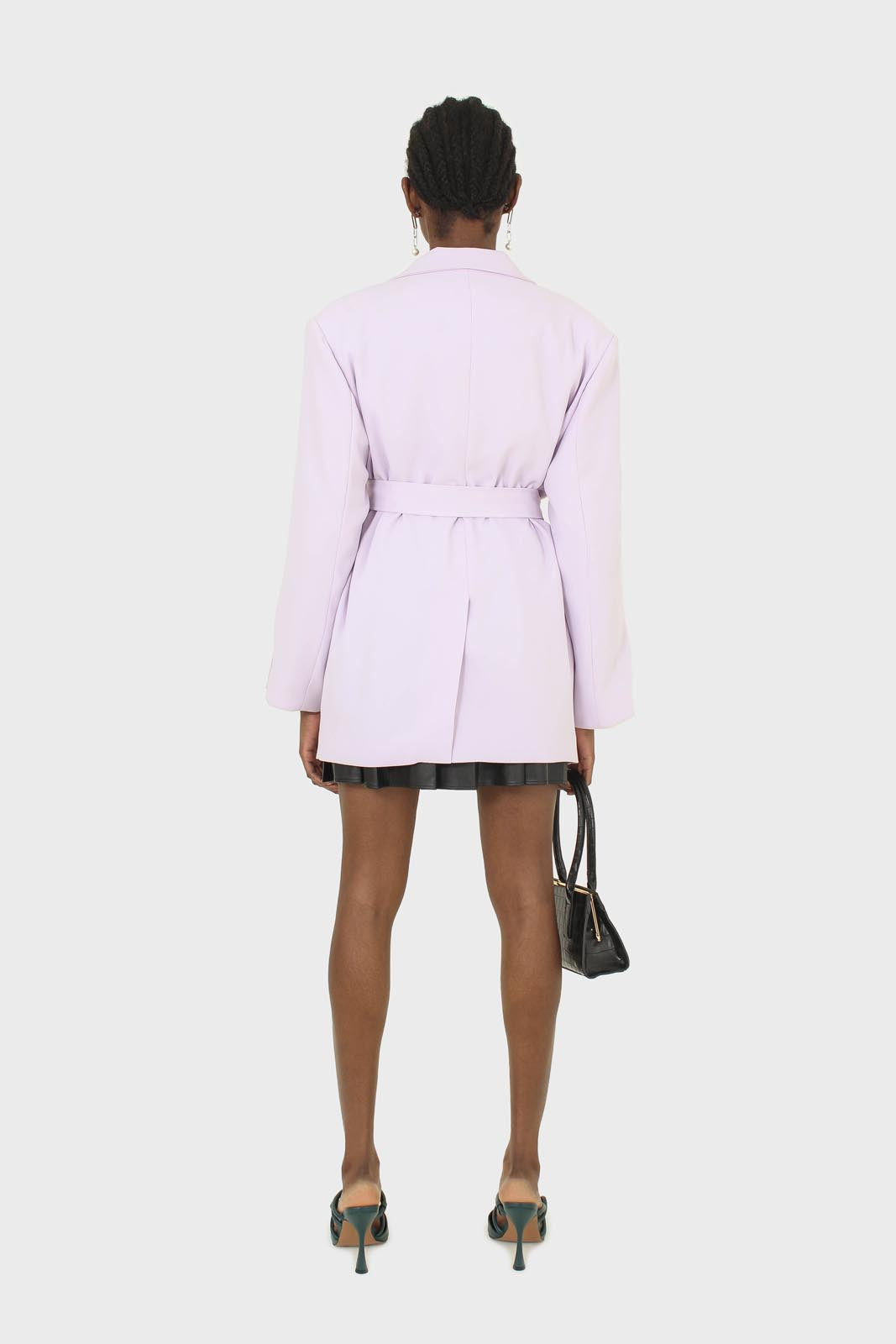 Lilac multi-button oversized belted blazer