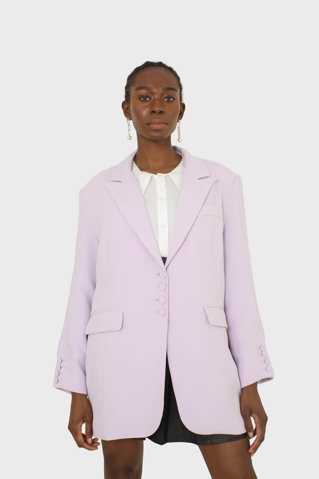 Lilac multi-button oversized belted blazer