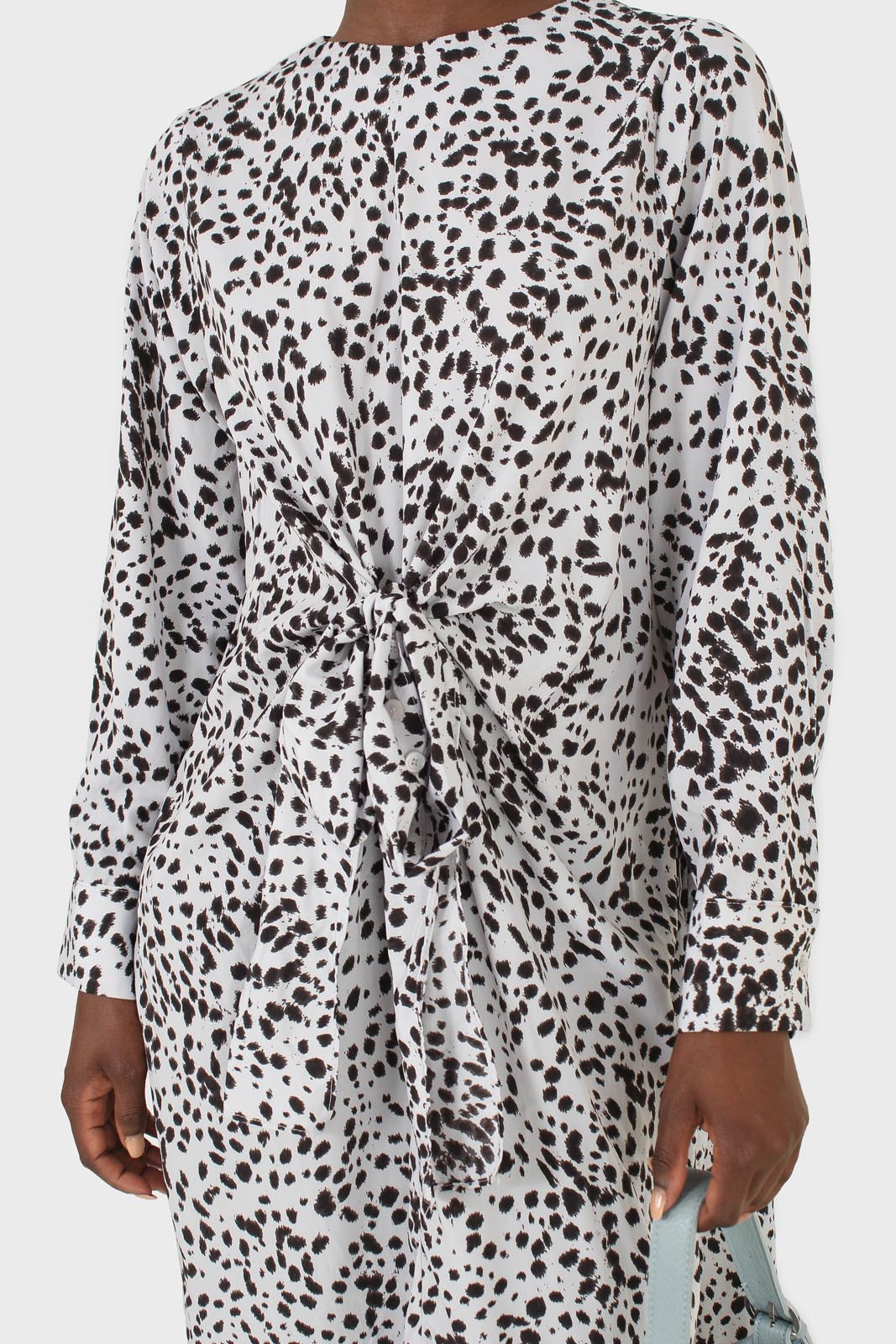 Light blue animal print cross over waist maxi dress