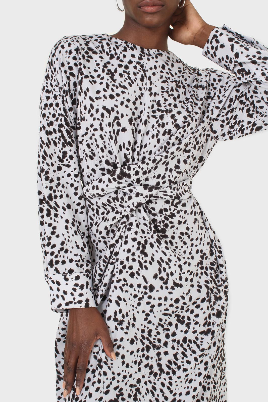 Light blue animal print cross over waist maxi dress