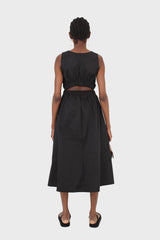 Black sleeveless flare open back maxi dress