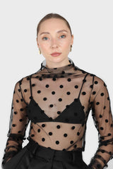 Black sheer polka dot long sleeved top