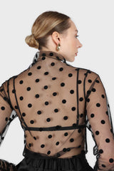 Black sheer polka dot long sleeved top