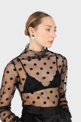 Black sheer polka dot long sleeved top