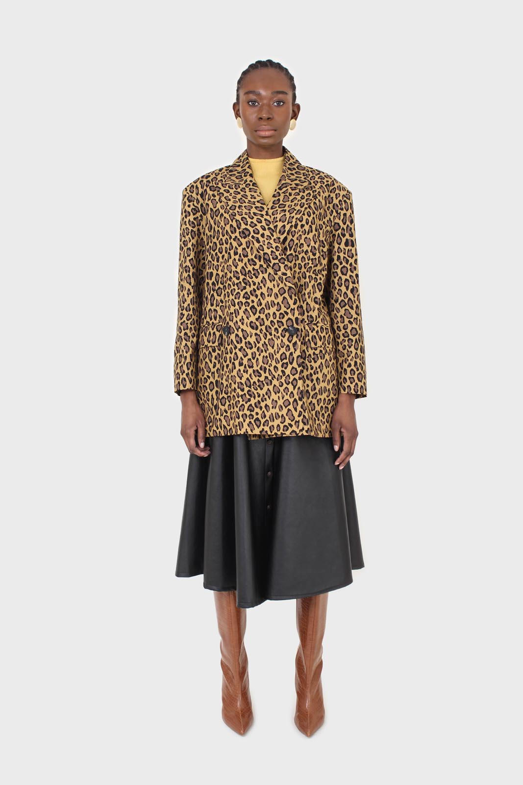 Mustard and brown leopard print blazer