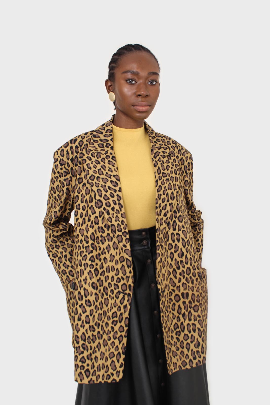 Mustard and brown leopard print blazer