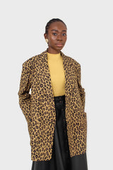 Mustard and brown leopard print blazer