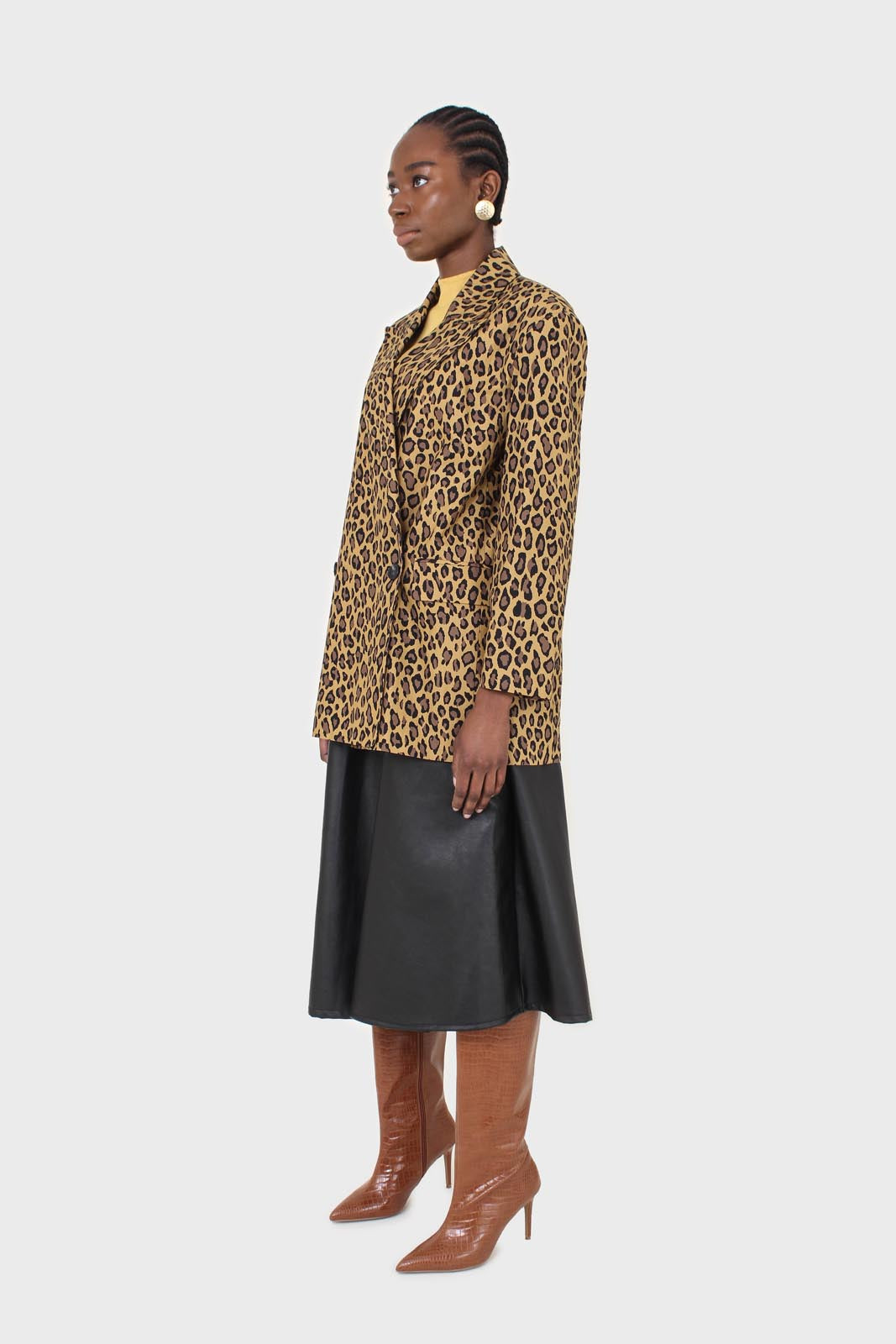 Mustard and brown leopard print blazer
