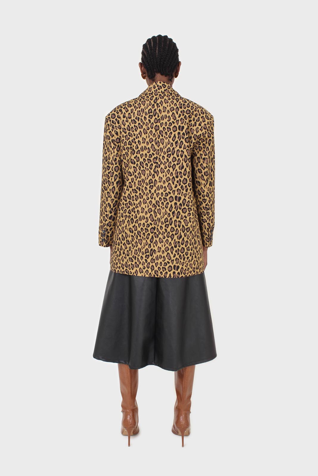 Mustard and brown leopard print blazer