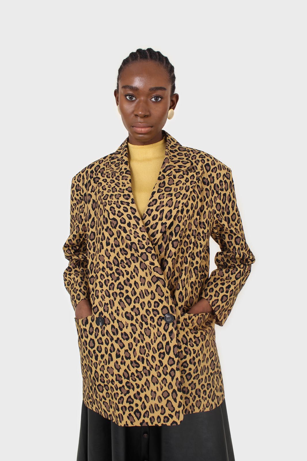 Mustard and brown leopard print blazer