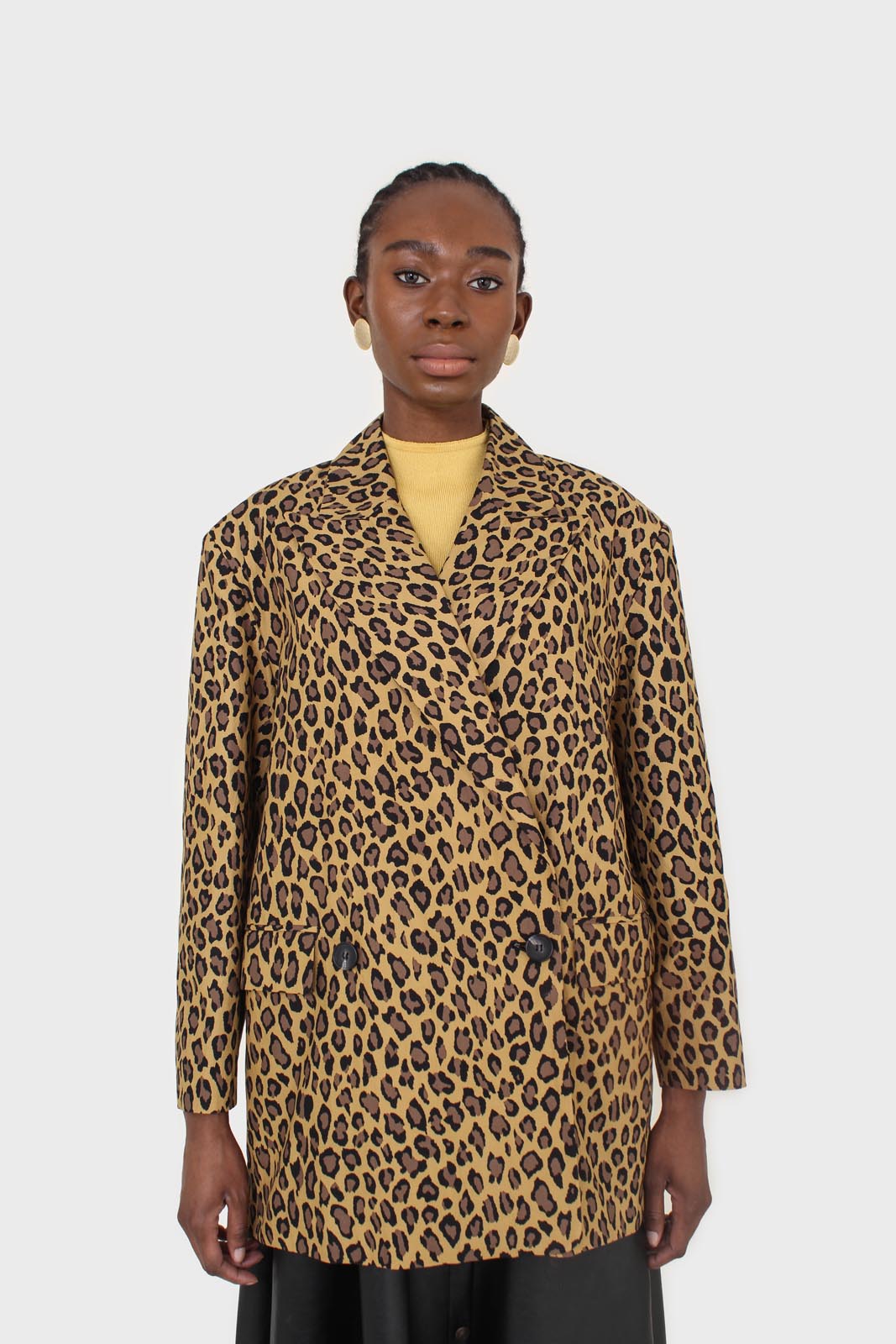 Mustard and brown leopard print blazer
