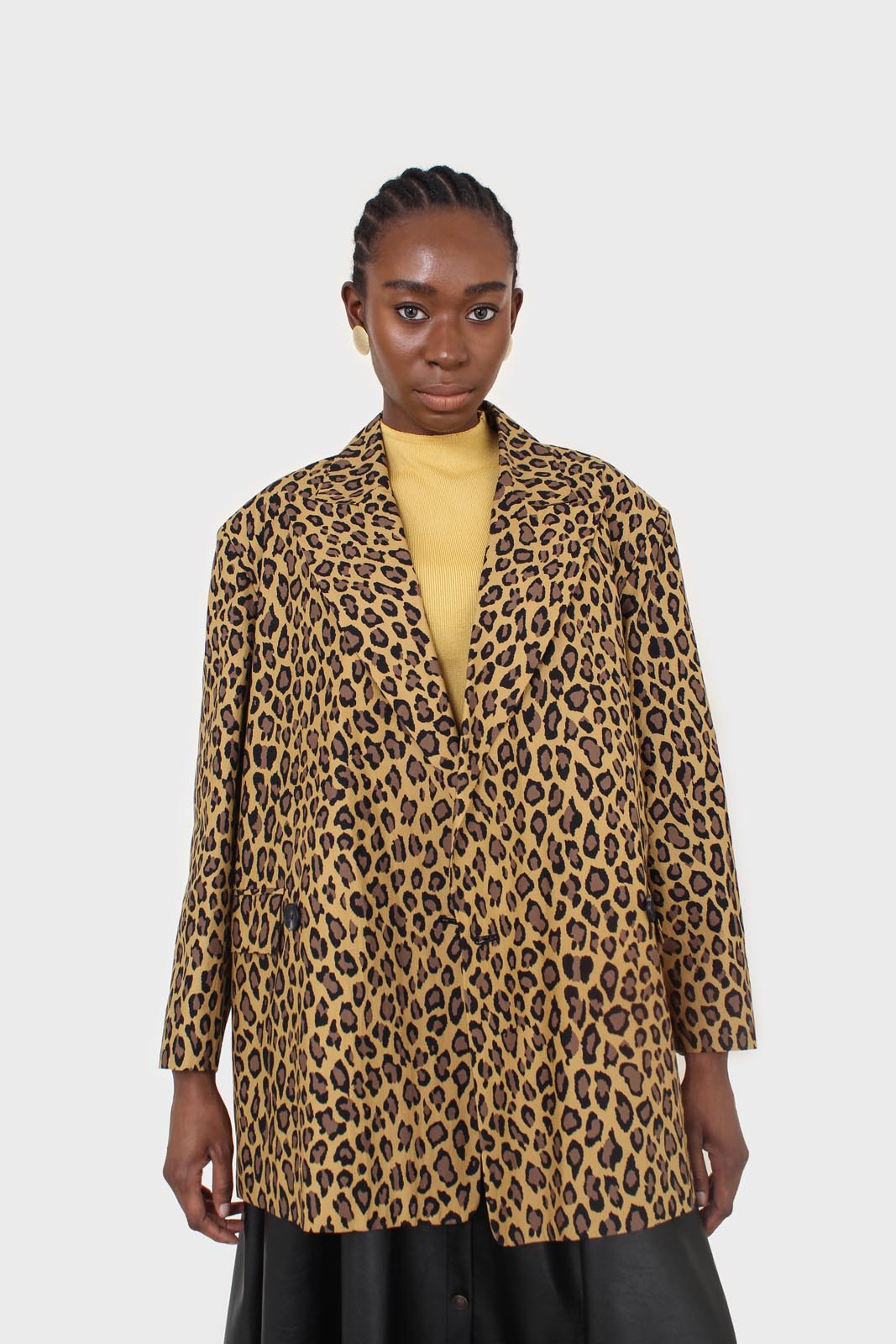 Mustard and brown leopard print blazer