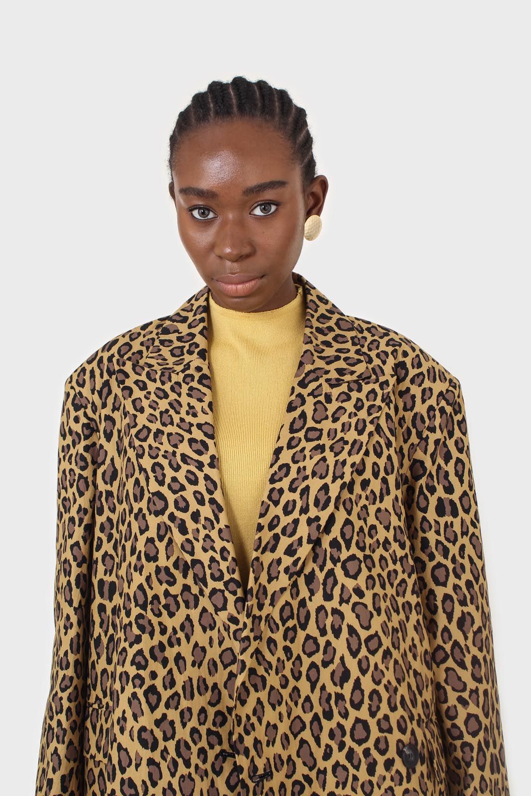 Mustard and brown leopard print blazer