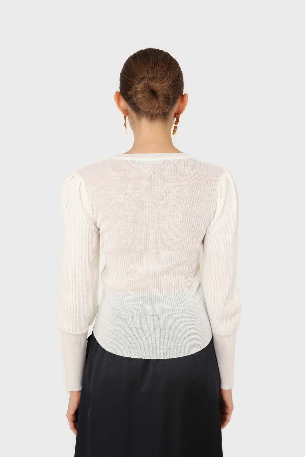Ivory mid balloon sleeve knit top