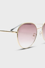 Beige graded lens gold frame aviator sunglasses