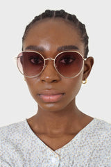 Beige graded lens gold frame aviator sunglasses