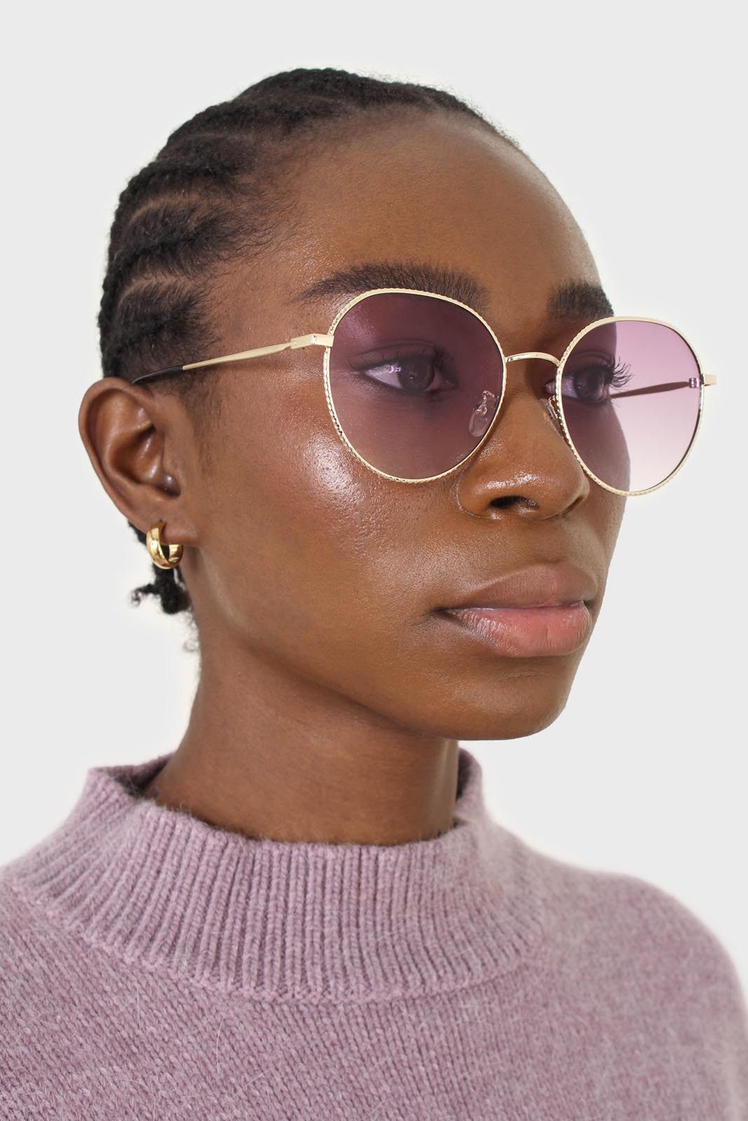 Lilac graded lens gold frame aviator sunglasses