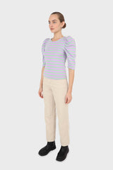 Lilac and mint striped puff 3/4 sleeve top