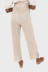 Beige silky micro pleat trousers