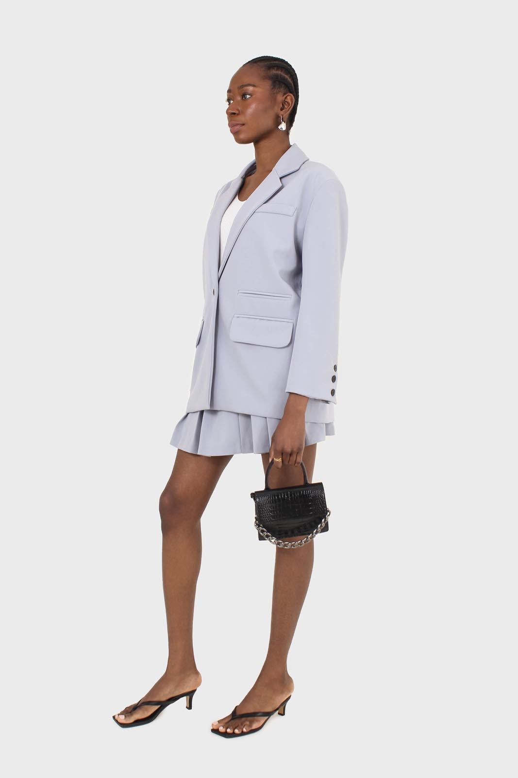 Powder blue contrast button oversized blazer