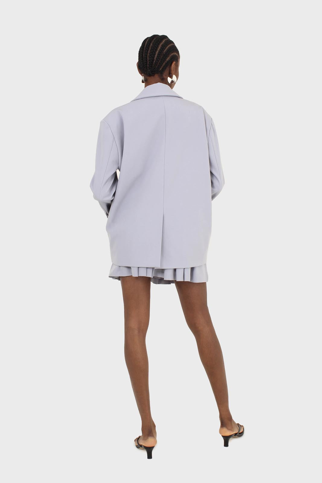 Powder blue contrast button oversized blazer
