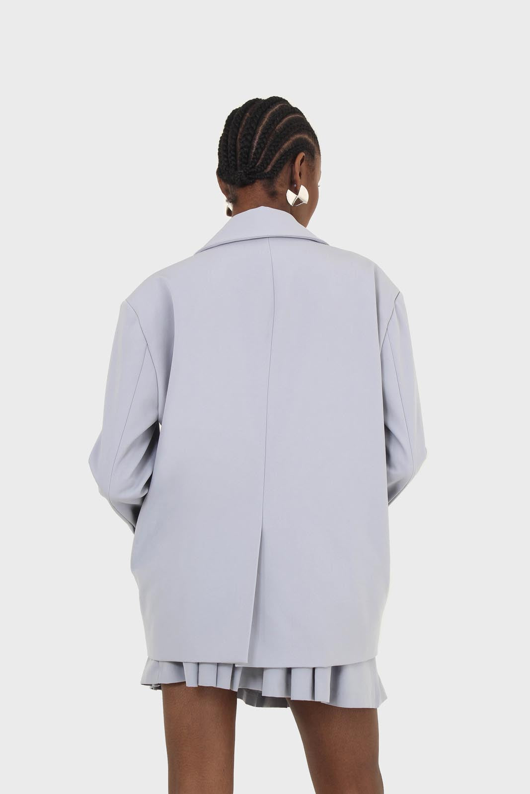 Powder blue contrast button oversized blazer