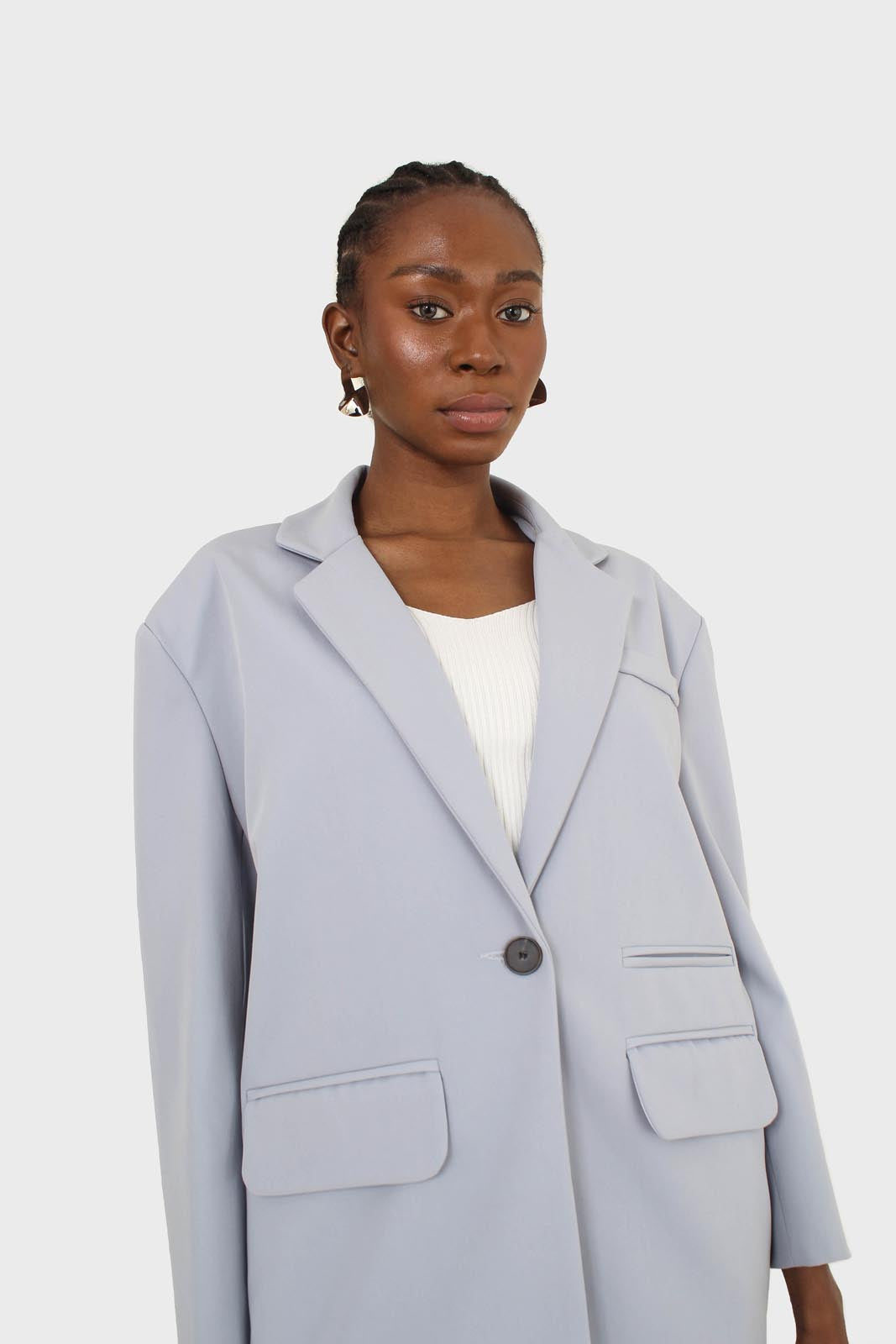 Powder blue contrast button oversized blazer