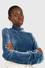 Mid blue micro ribbed silky top