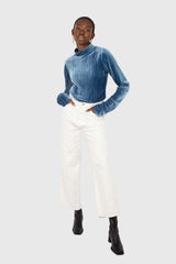 Mid blue micro ribbed silky top