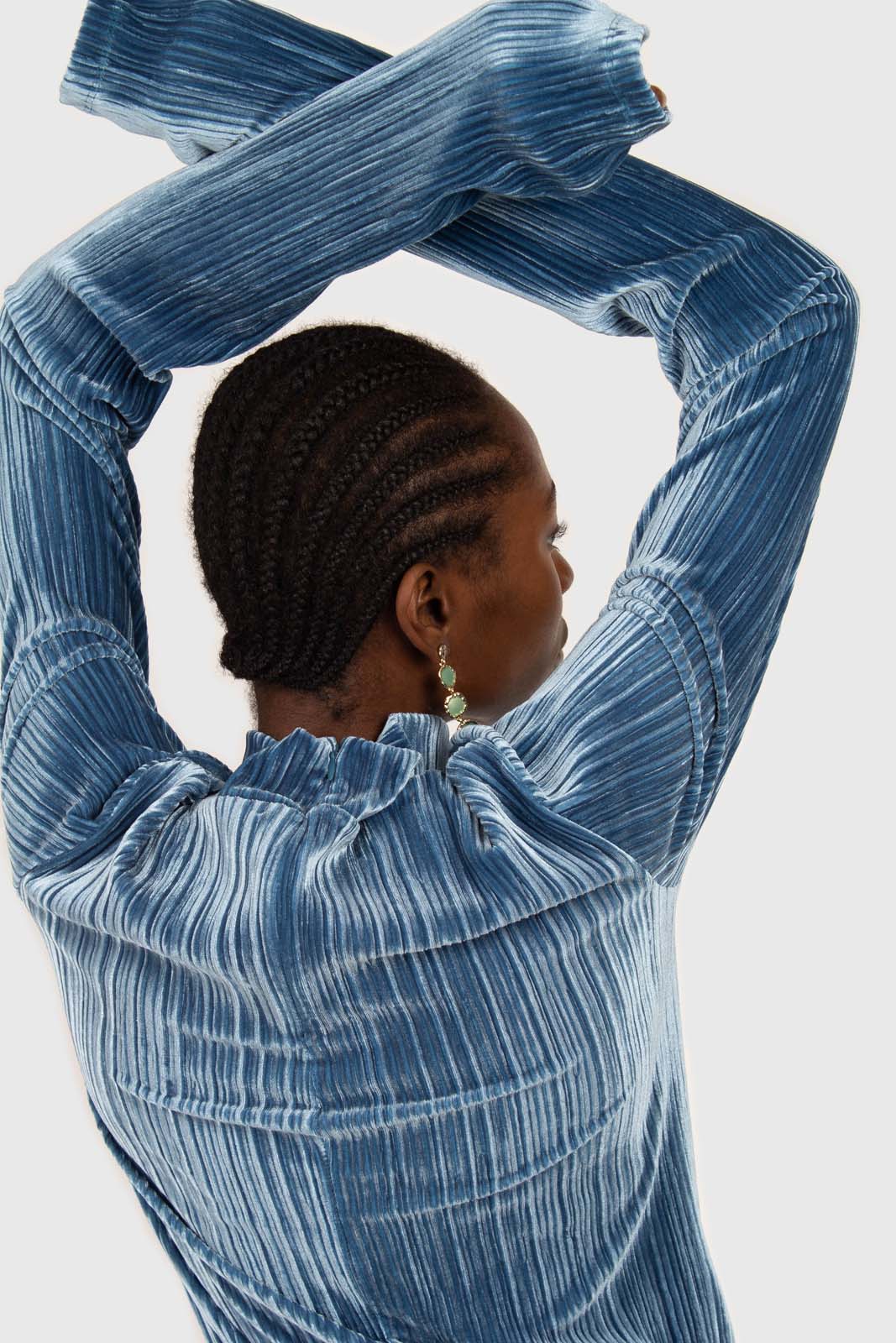 Mid blue micro ribbed silky top