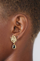 Gold and black hammered circle drop earrings