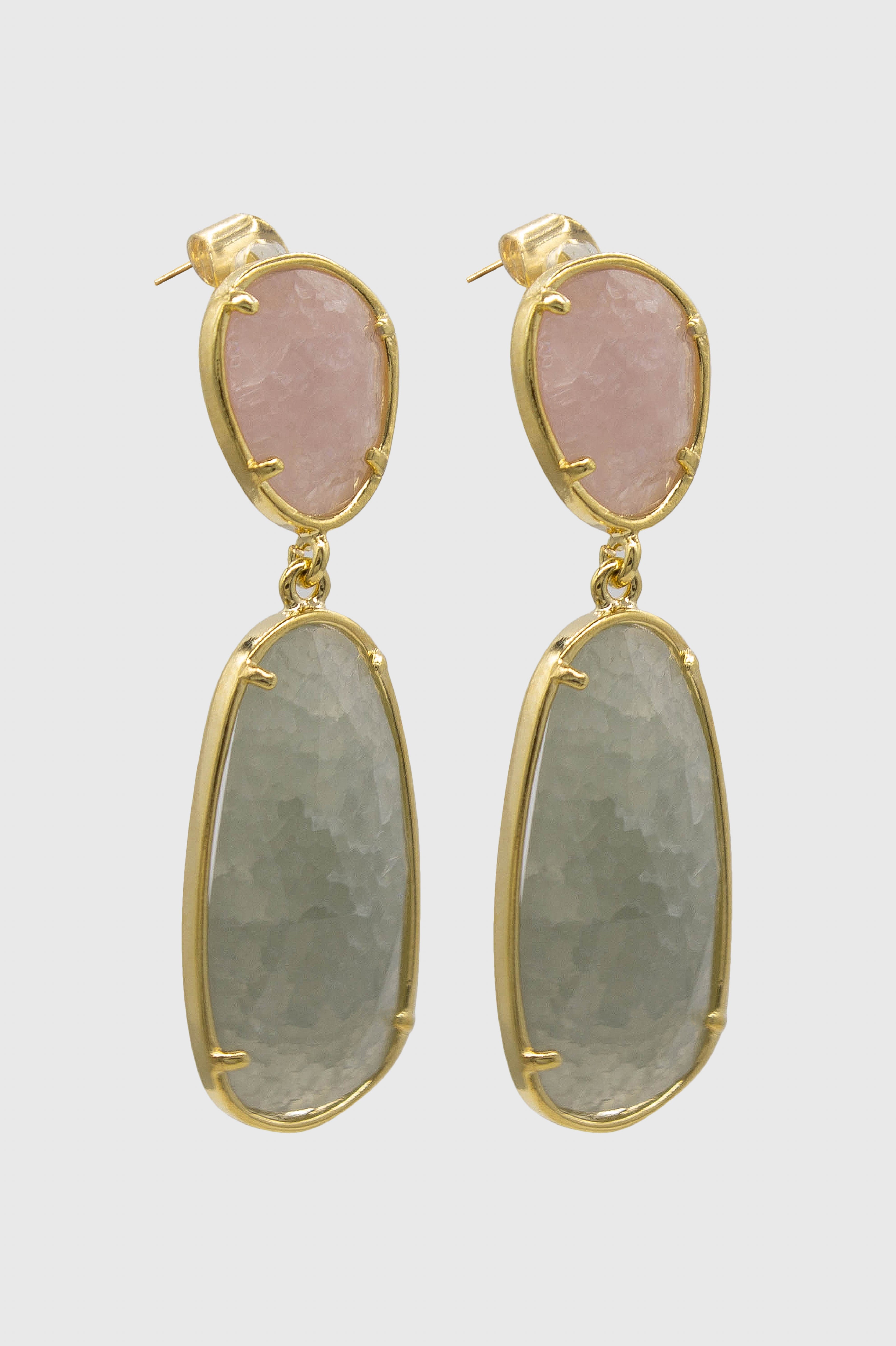 Pink and green gem drop earrings