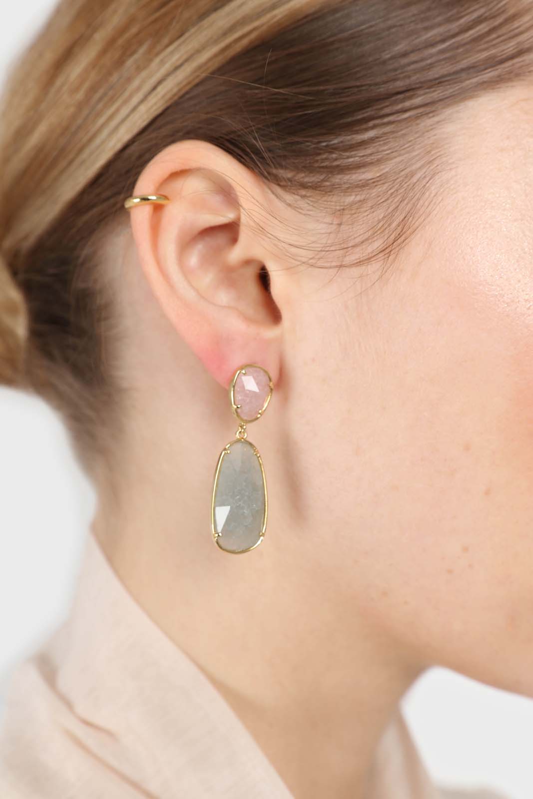 Pink and green gem drop earrings