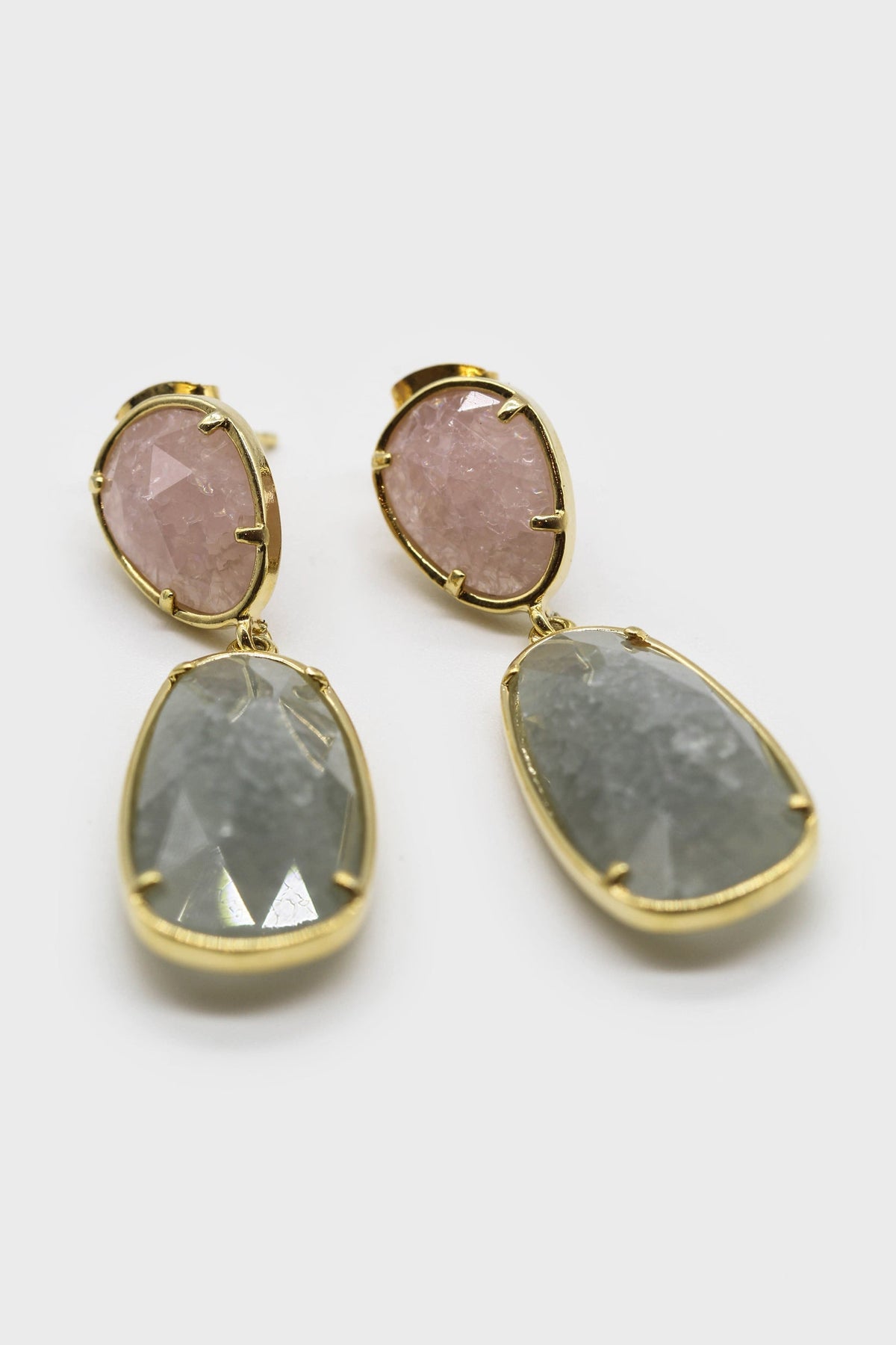 Pink and green gem drop earrings
