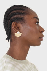 Gold giant pearl fan earrings