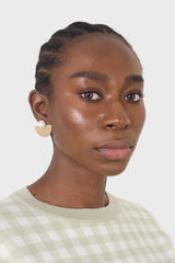 Gold giant pearl fan earrings
