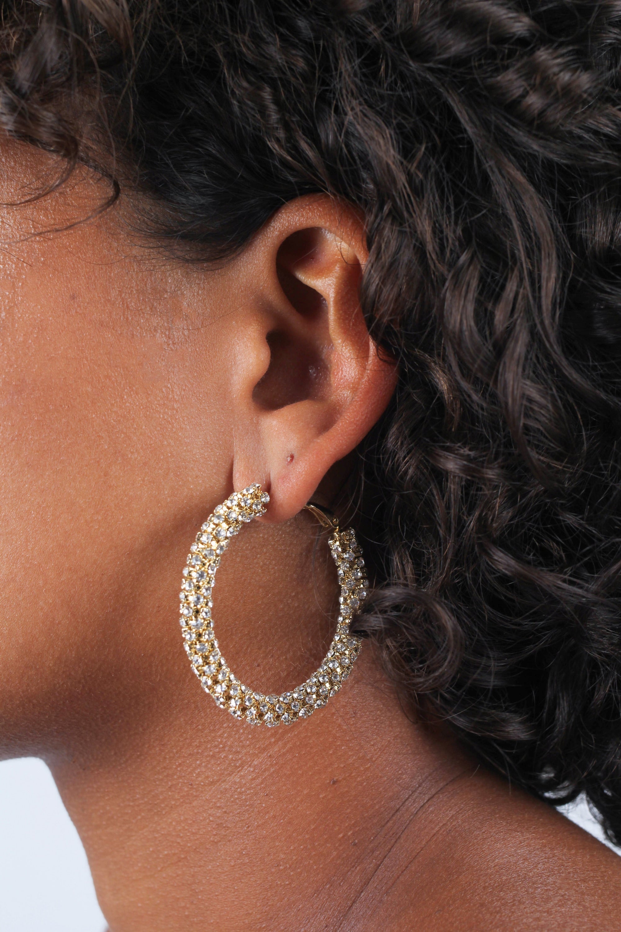 Gold diamante large hoop earrings